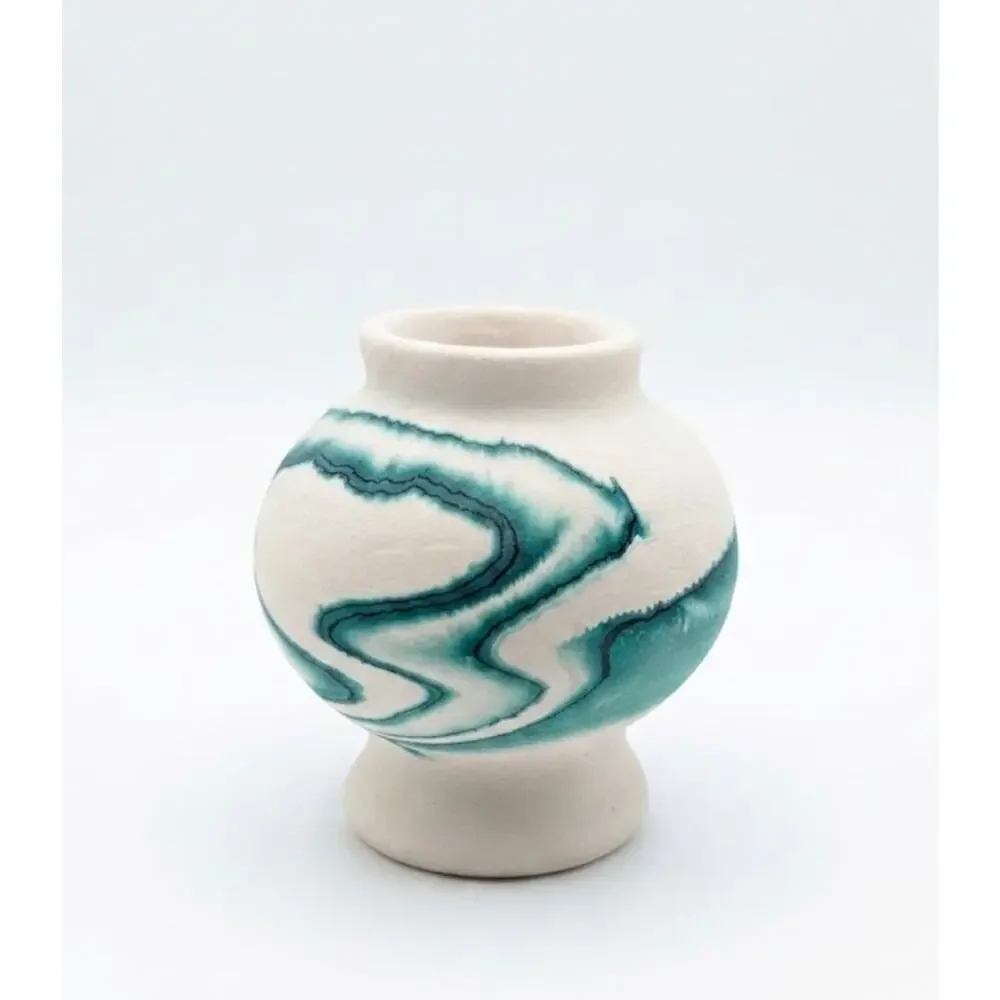 Vintage Nemadji Pottery Mini Vases Made In USA Swirl Design